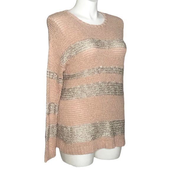 Chico’s NWT Marley Pullover Sweater, Pink Silver Sparkle Stripe Women's 2 (L) - Picture 2 of 13